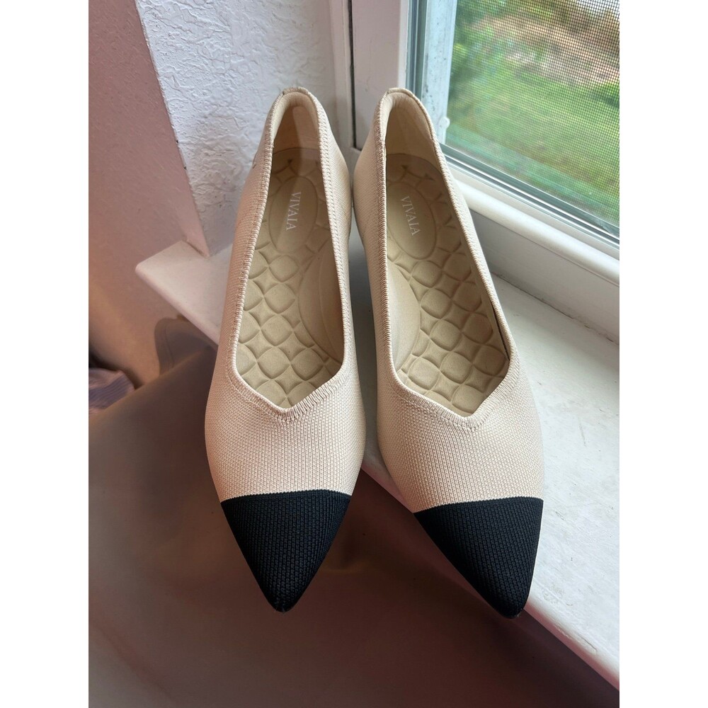 VIVAIA Scarlett Pointed Toe Kitten Heel in Ivory & Black Women’s Size 43 NWOT! - Picture 4 of 12